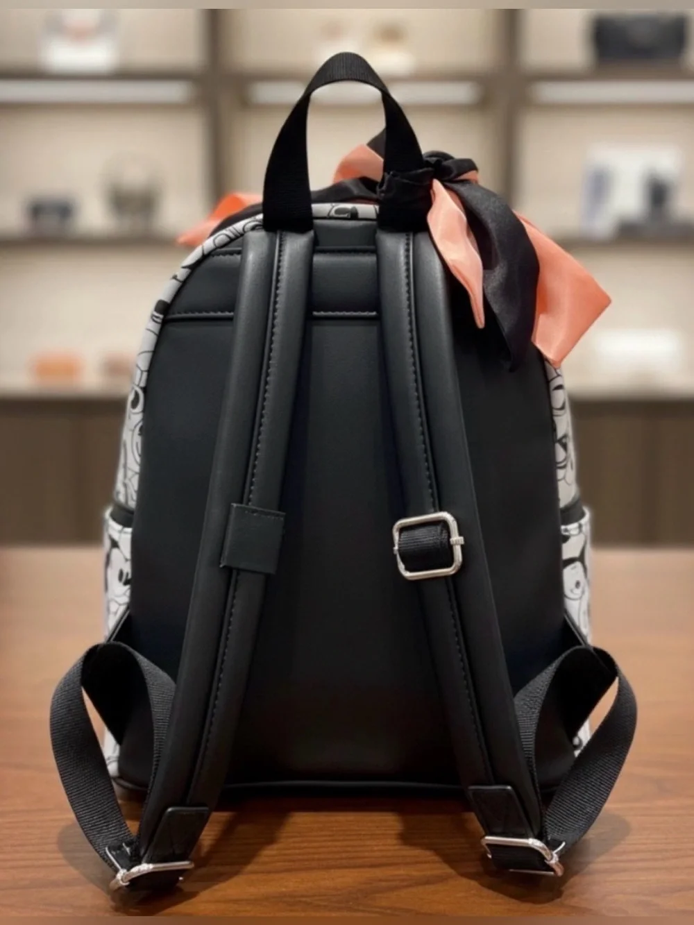 Disney Black & White Minnie Mouse Mini Backpack with Coral Bow